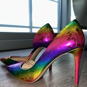INC Womens Purple Scales Rainbow Reflective Kenjay Pointed Toe Stiletto Slip On